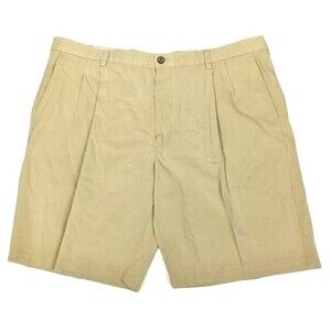 Tommy Bahama Silk Khaki Lightweight Pleated Preppy Chino Shorts Mens 42 Tan Golf